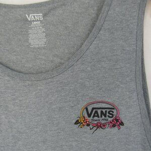 Vans Graphic Logo Pink & Yellow Flowers Women's Sleeveless Gray Tank Top Size L